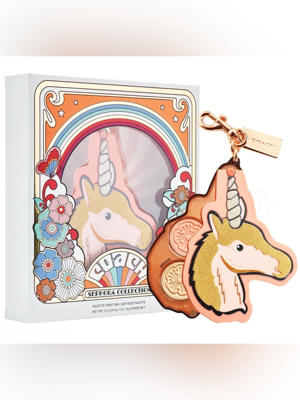 Coach x Sephora Limited Edition Unicorn Makeup Palette/Bag Charm/Mirror/Hang Tag